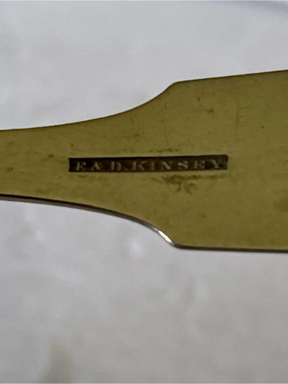 Antique E & D Kinsey Coin Silver Fiddle Back Serving Spoon 8.75
